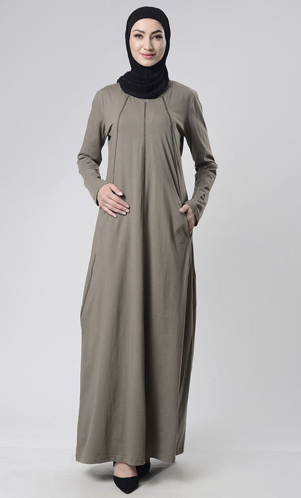 Black Detail Abaya With Pockets - EastEssence.com