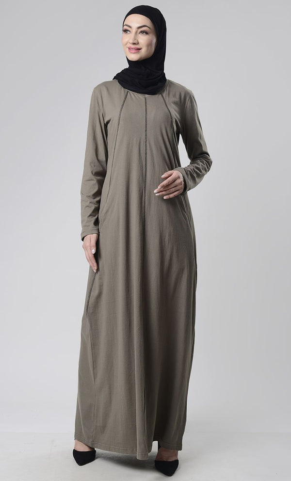 Black Detail Abaya With Pockets - EastEssence.com
