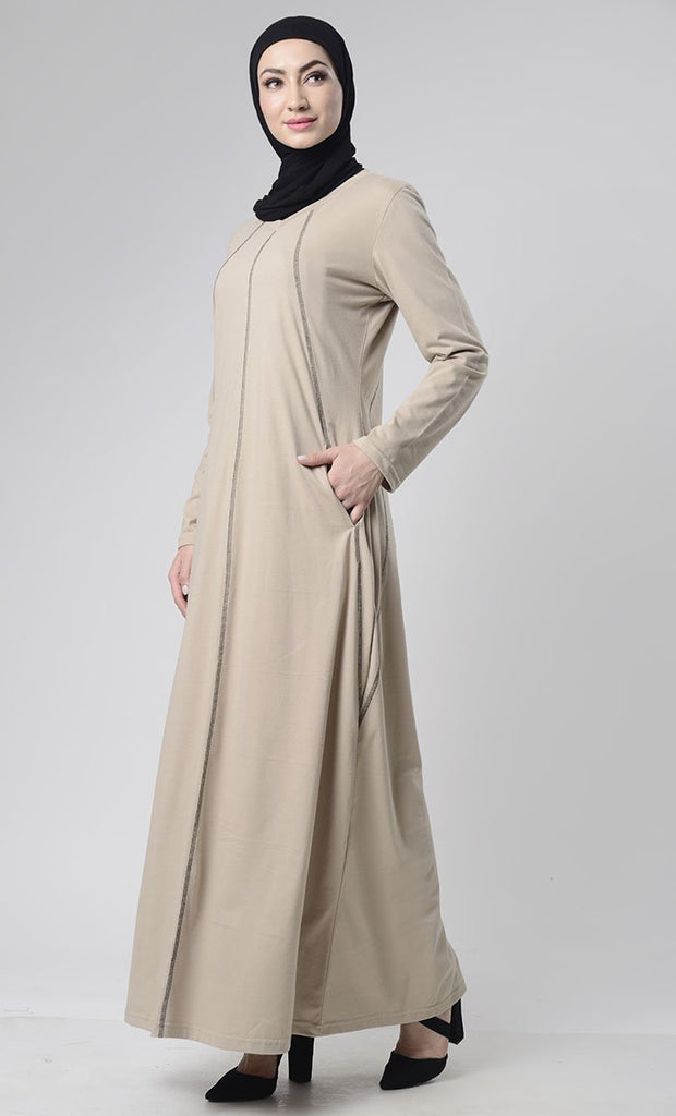 Black Detail Abaya With Pockets - EastEssence.com