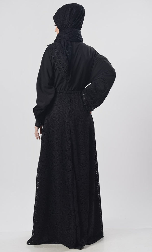 Black Dori On Waist With Tassel Detailing Abaya - EastEssence.com
