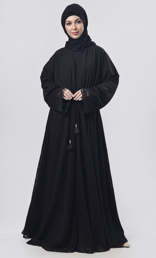 Black Dori On Waist With Tassel Detailing Abaya - EastEssence.com