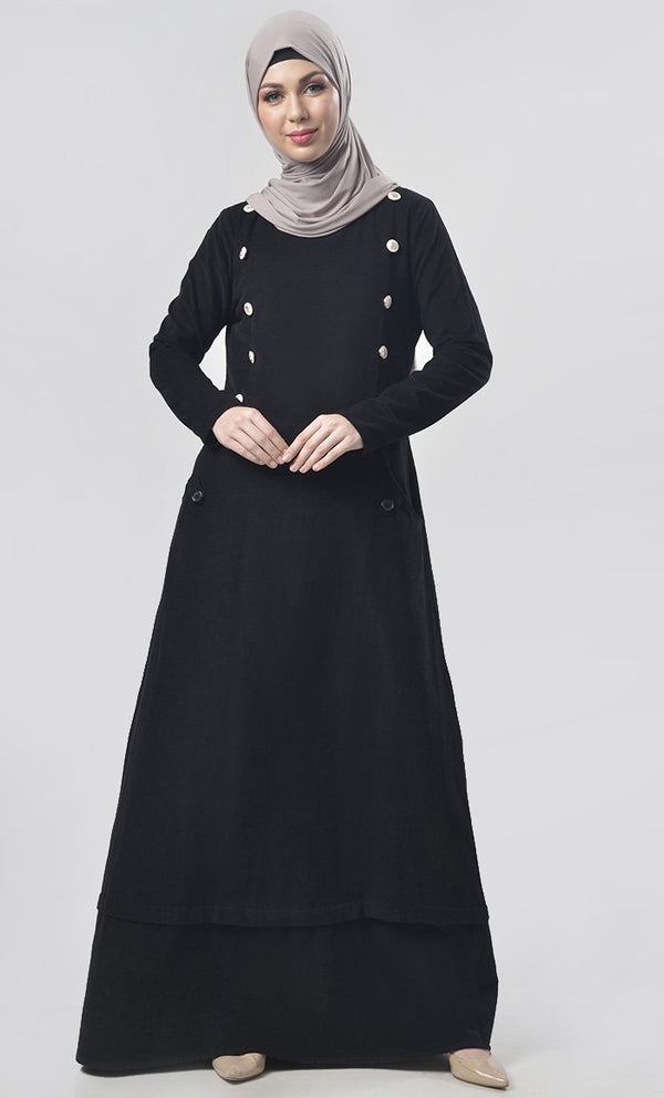 Black Embeded Buttons Abaya - EastEssence.com