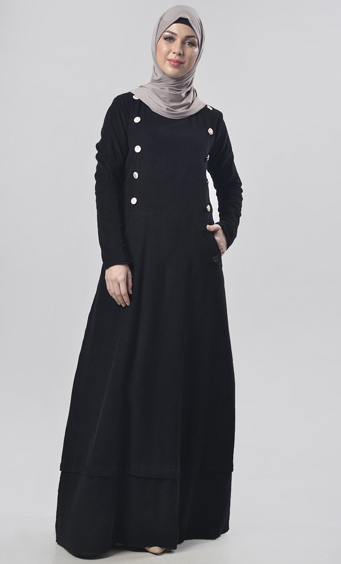 Black Embeded Buttons Abaya - EastEssence.com