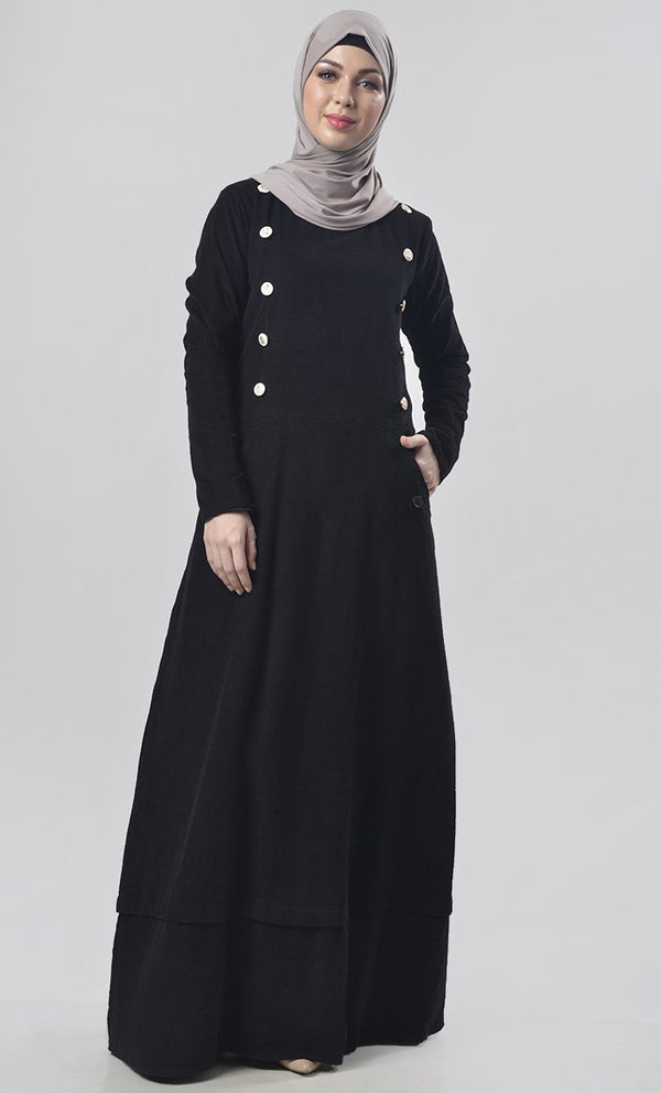 Black Embeded Buttons Abaya - EastEssence.com