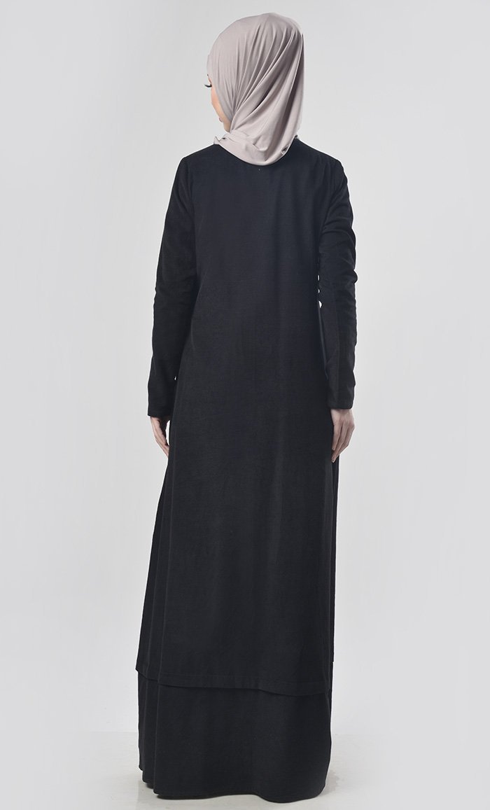 Black Embeded Buttons Abaya - EastEssence.com