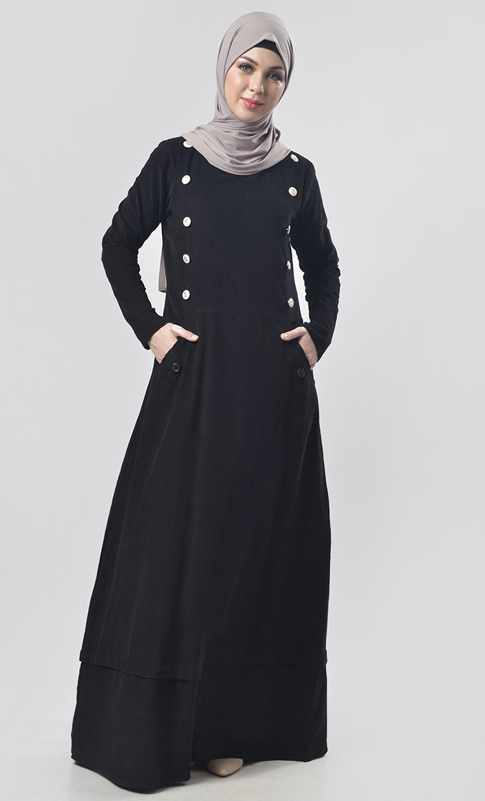 Black Embeded Buttons Abaya - EastEssence.com
