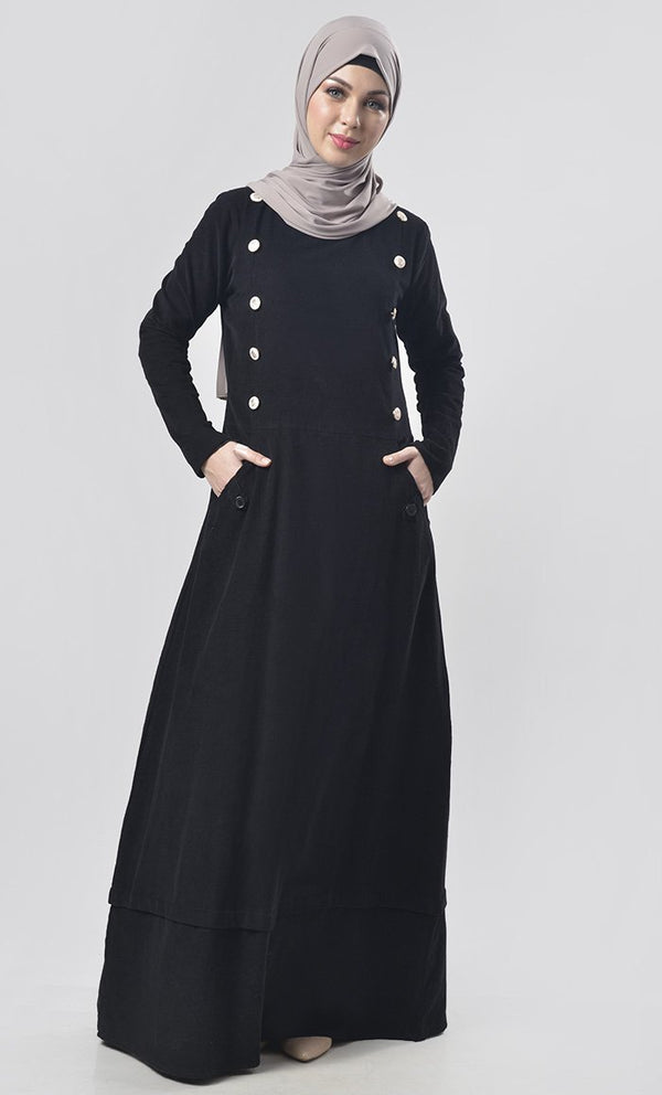 Black Embeded Buttons Abaya - EastEssence.com
