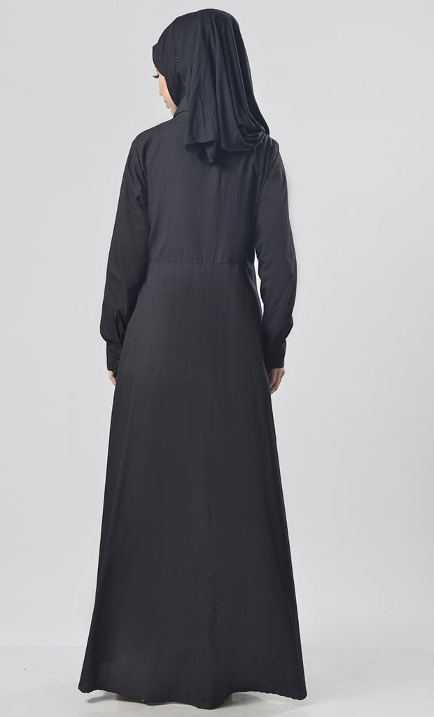 Black Flared Front Open Button Down Abaya - EastEssence.com