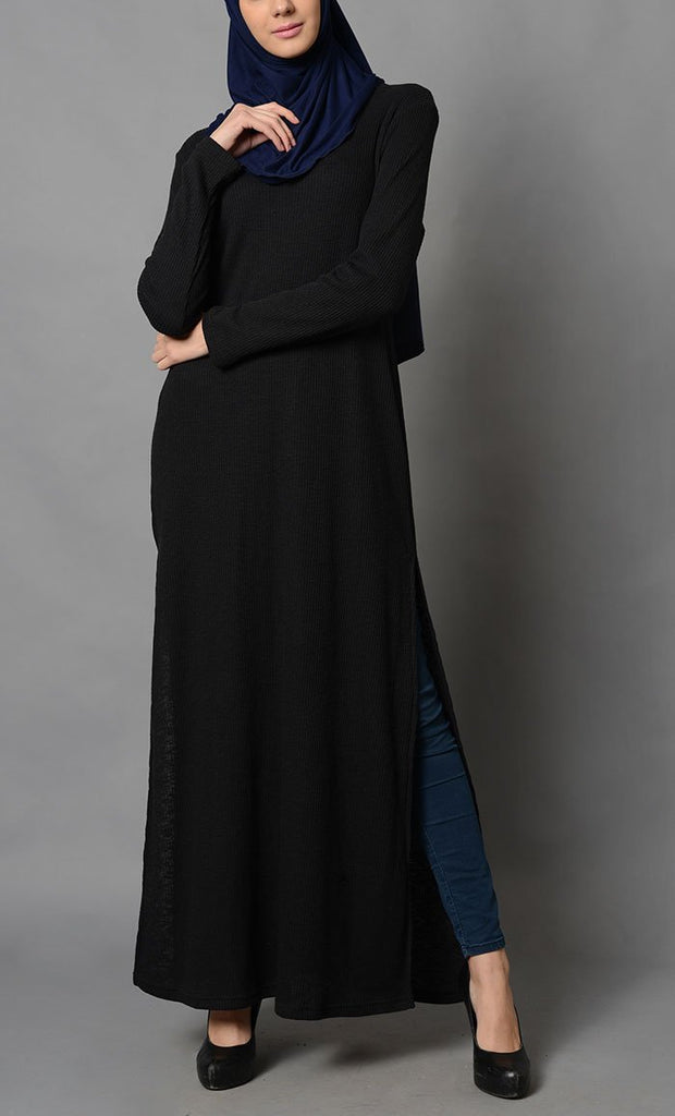 Black Fleece Side Slit Tunic-Final Sale Item - EastEssence.com