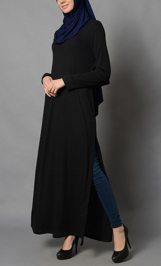 Black Fleece Side Slit Tunic-Final Sale Item - EastEssence.com