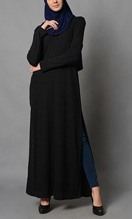 Black Fleece Side Slit Tunic-Final Sale Item - EastEssence.com
