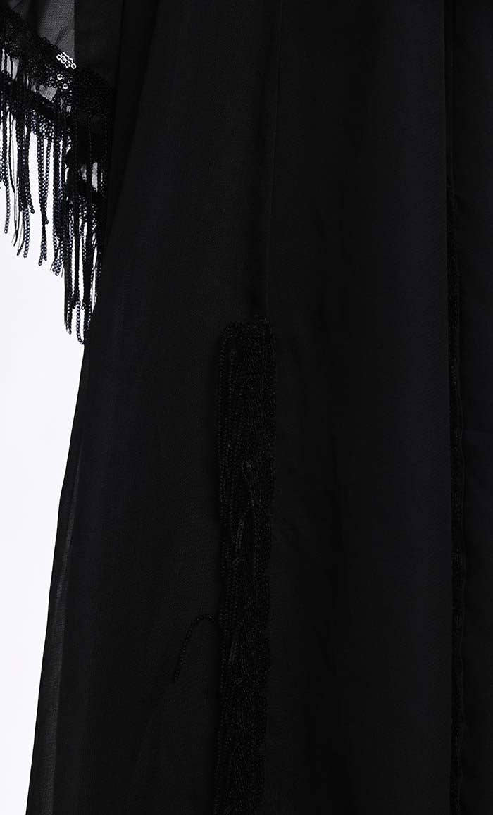 Black Fringes Lace Intricate Abaya - EastEssence.com