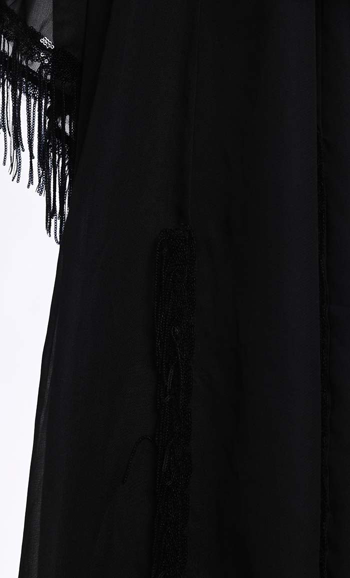 Black Fringes Lace Intricate Abaya - EastEssence.com
