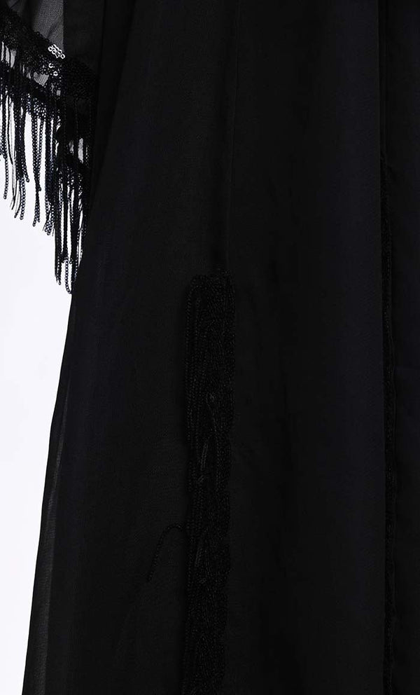 Black Fringes Lace Intricate Abaya - EastEssence.com