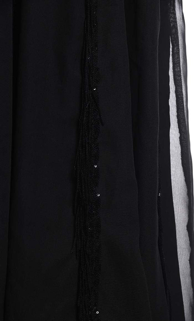 Black Fringes Lace Intricate Abaya - EastEssence.com