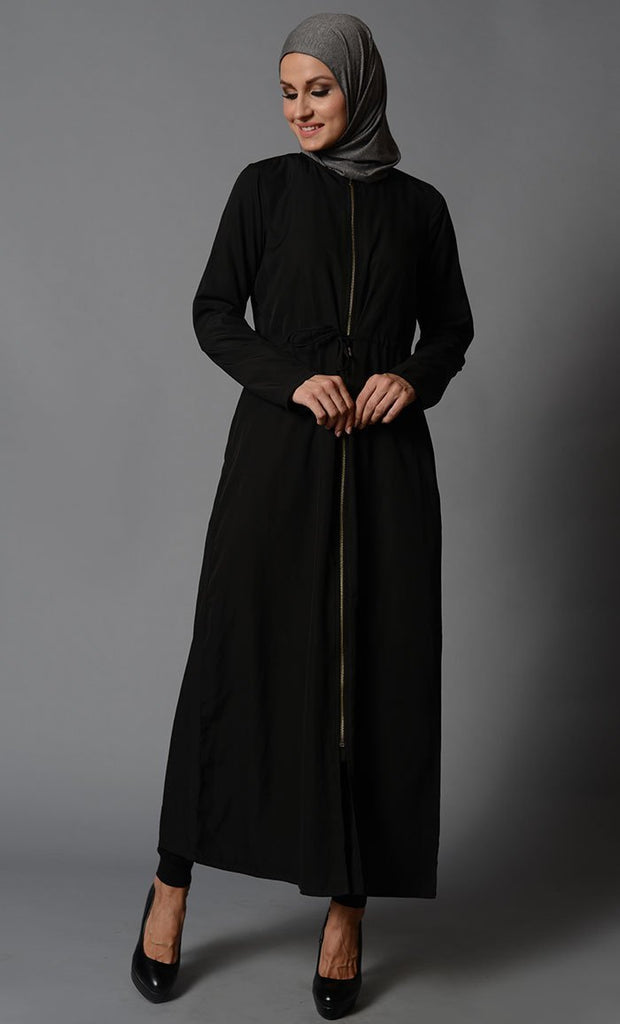 Black Front Zipper Open Crepe Tunic-Final Sale Item - EastEssence.com