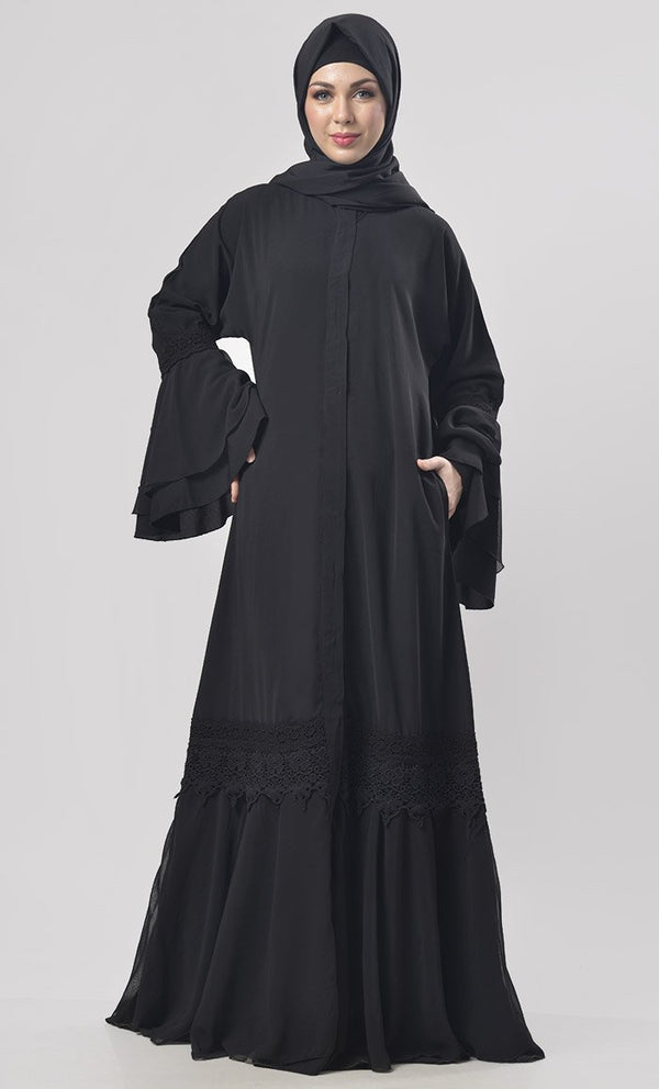 Black Gathered Detailing Abaya