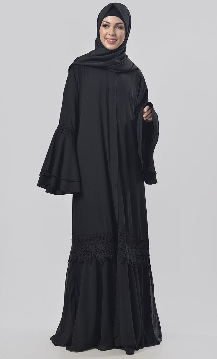 Black Gathered Detailing Abaya