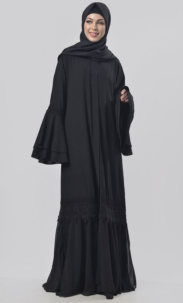 Black Gathered Detailing Abaya