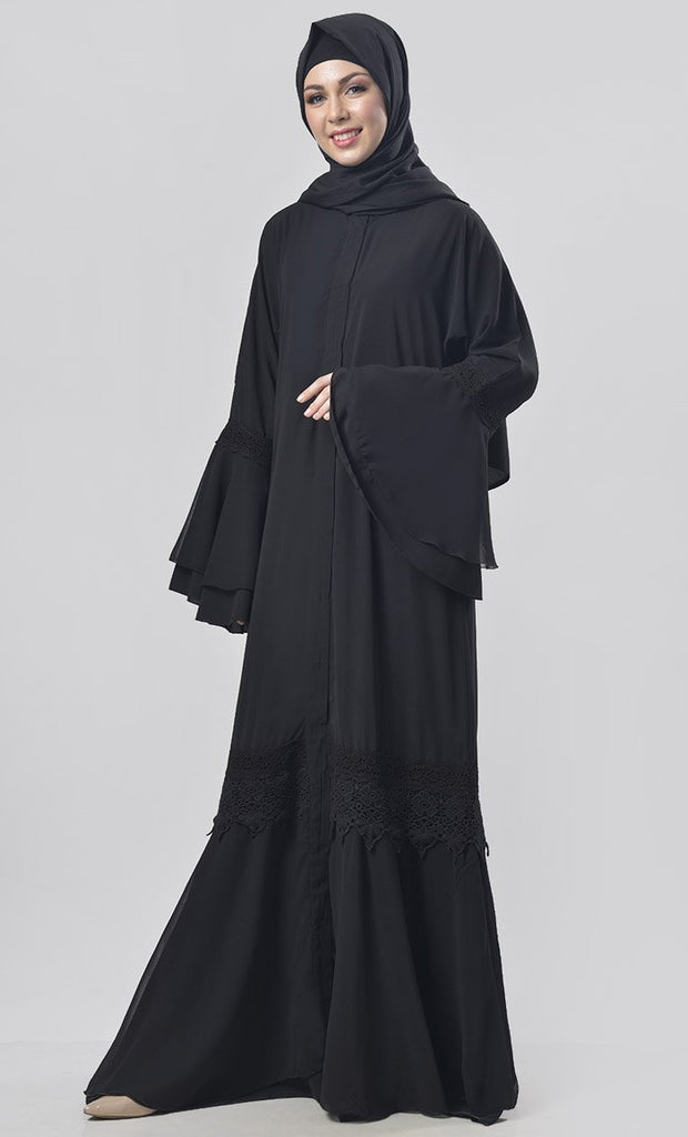 Black Gathered Detailing Abaya