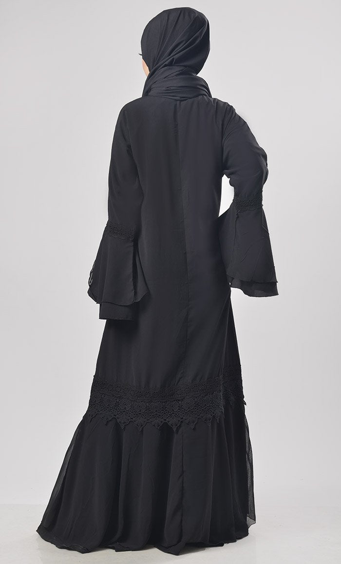 Black Gathered Detailing Abaya
