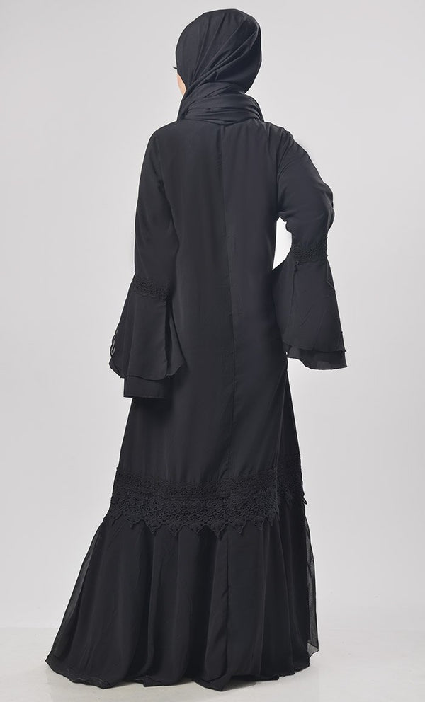 Black Gathered Detailing Abaya