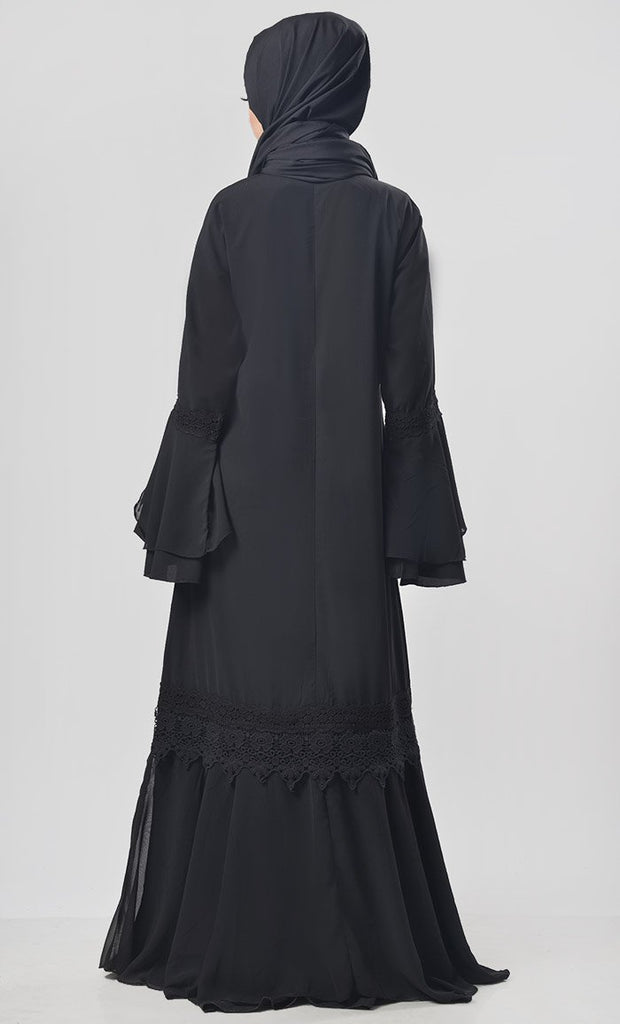 Black Gathered Detailing Abaya