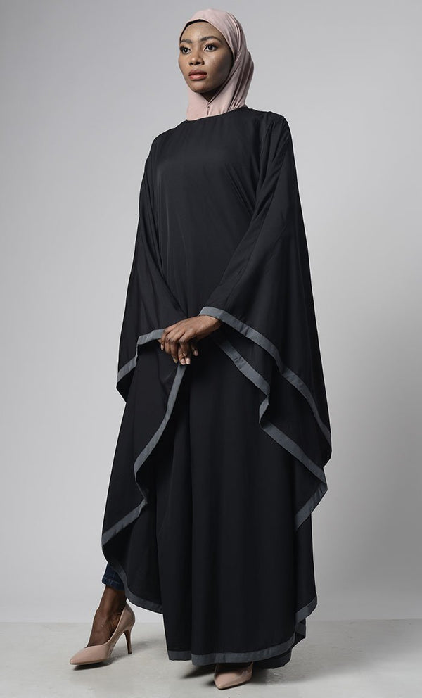 Black Grey Bordered Kaftan - EastEssence.com