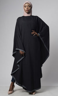 Black Grey Bordered Kaftan - EastEssence.com