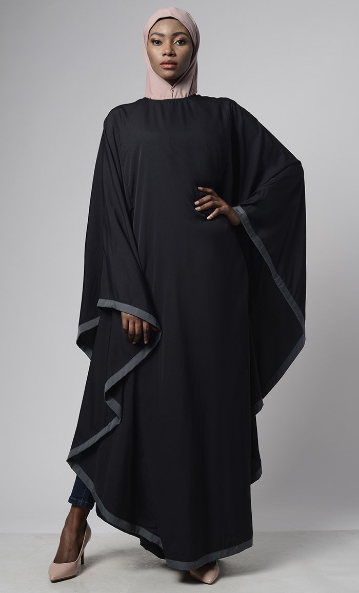 Black Grey Bordered Kaftan - EastEssence.com