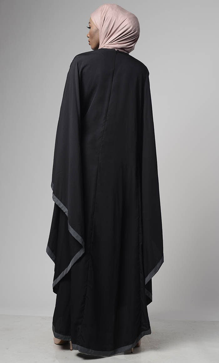 Black Grey Bordered Kaftan - EastEssence.com