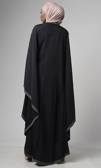 Black Grey Bordered Kaftan - EastEssence.com