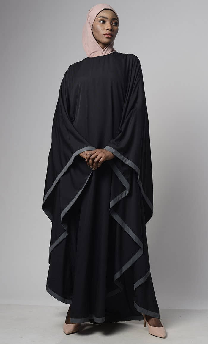 Black Grey Bordered Kaftan - EastEssence.com
