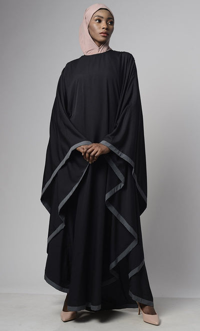 Black Grey Bordered Kaftan - EastEssence.com