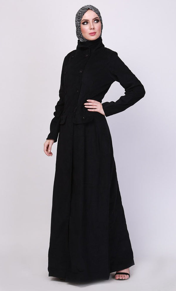 Black Grey Corduroy Jilbab - EastEssence.com