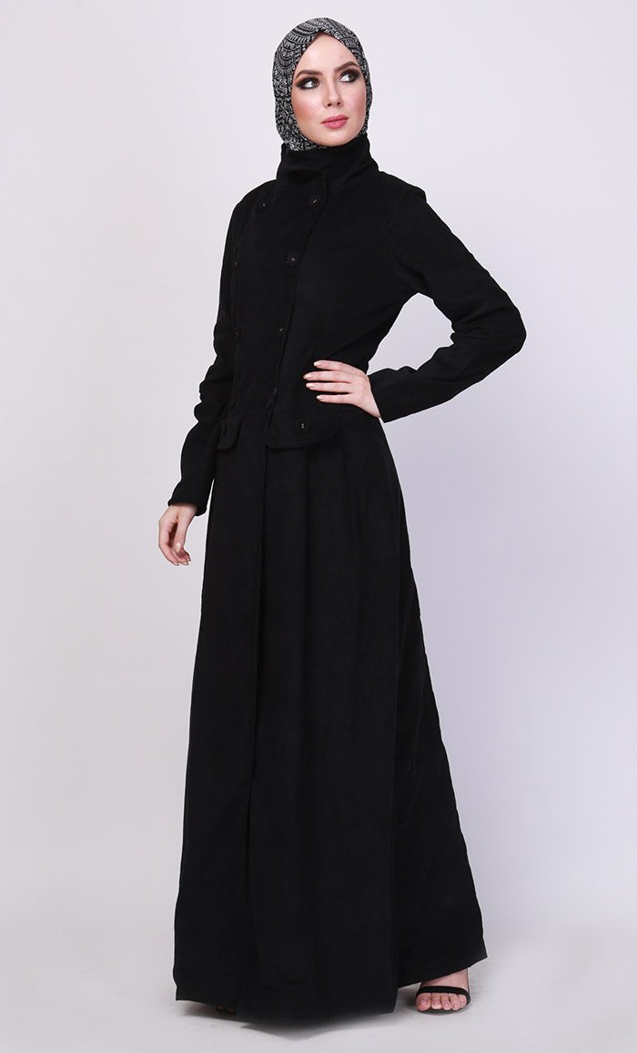 Black Grey Corduroy Jilbab - EastEssence.com