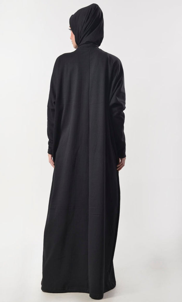 Black Modest Fleece Abaya With Pockets - EastEssence.com