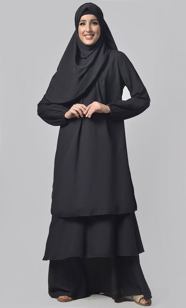 Black Multi-Layered Abaya - EastEssence.com