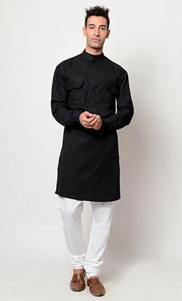 Black solid Cotton Tunic pant set