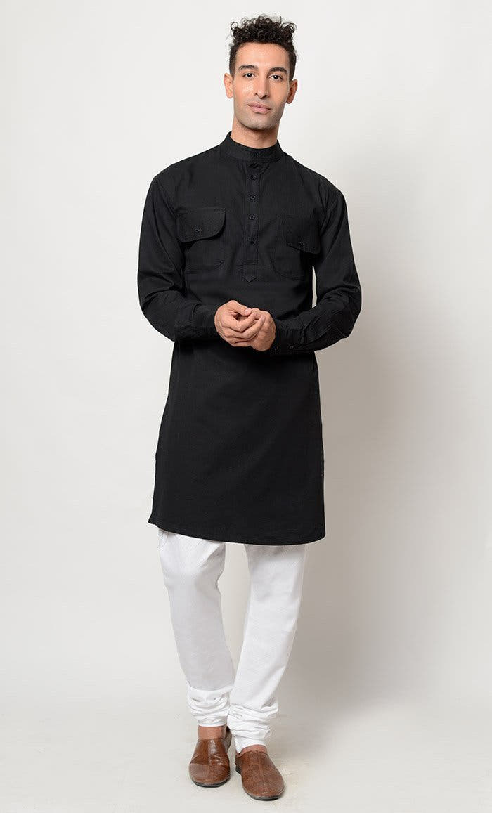 Ensemble tunique et pantalon en coton noir uni