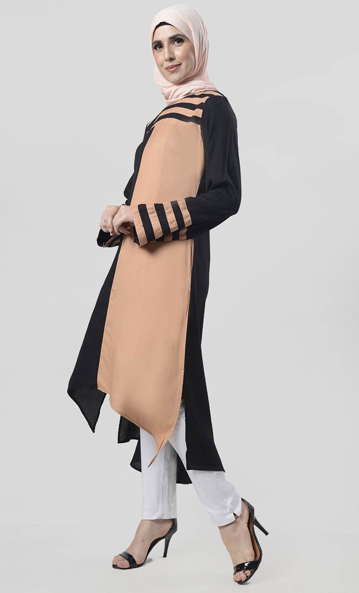 Black Striped Detailing Multi-Panel Tunic - EastEssence.com