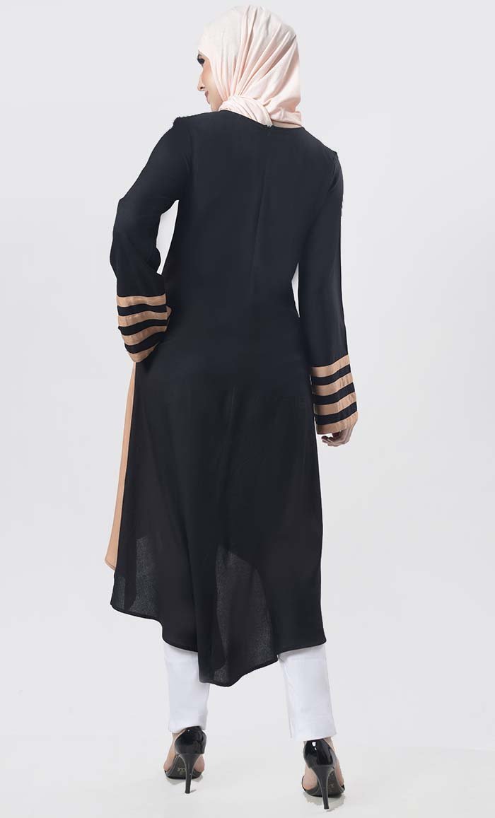 Black Striped Detailing Multi-Panel Tunic - EastEssence.com