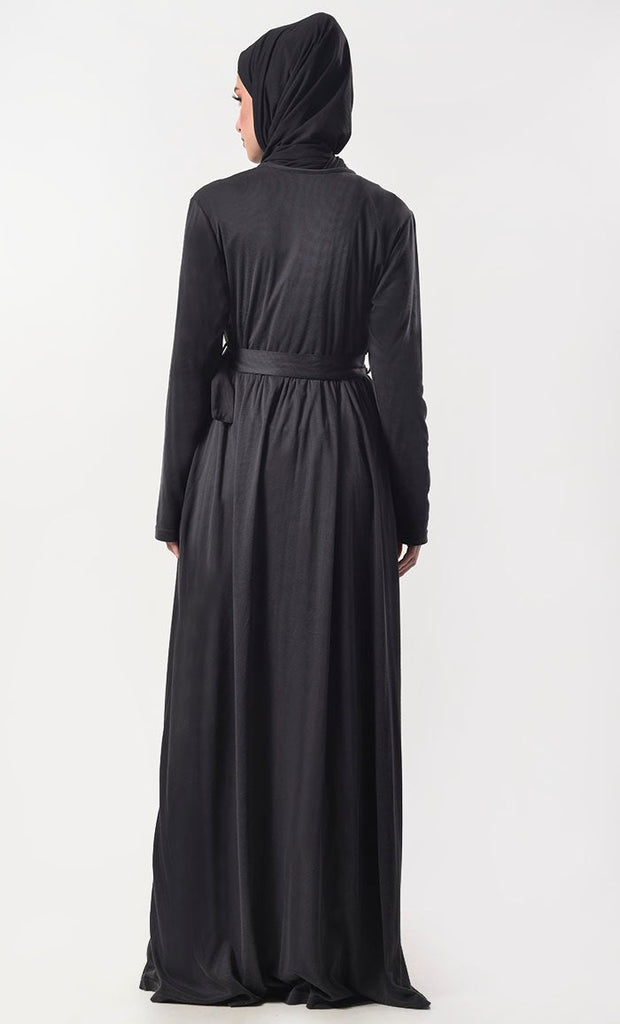 Black Stylist Jersey Abaya With Pockets - EastEssence.com