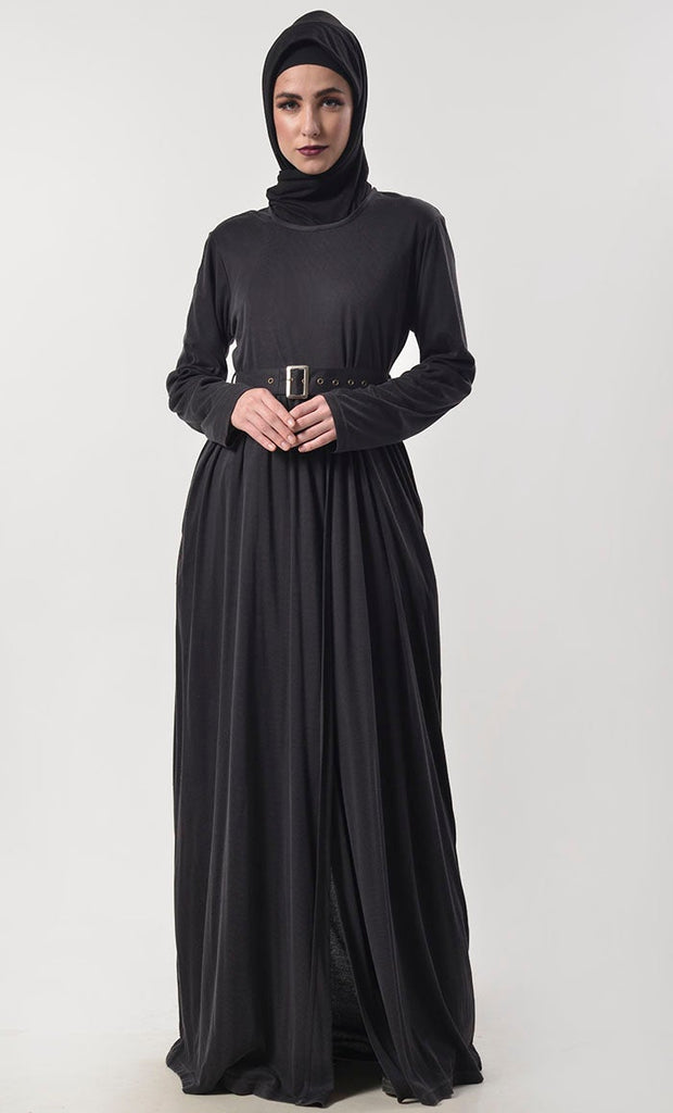 Black Stylist Jersey Abaya With Pockets - EastEssence.com