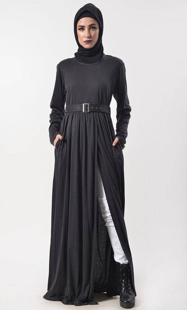 Black Stylist Jersey Abaya With Pockets - EastEssence.com