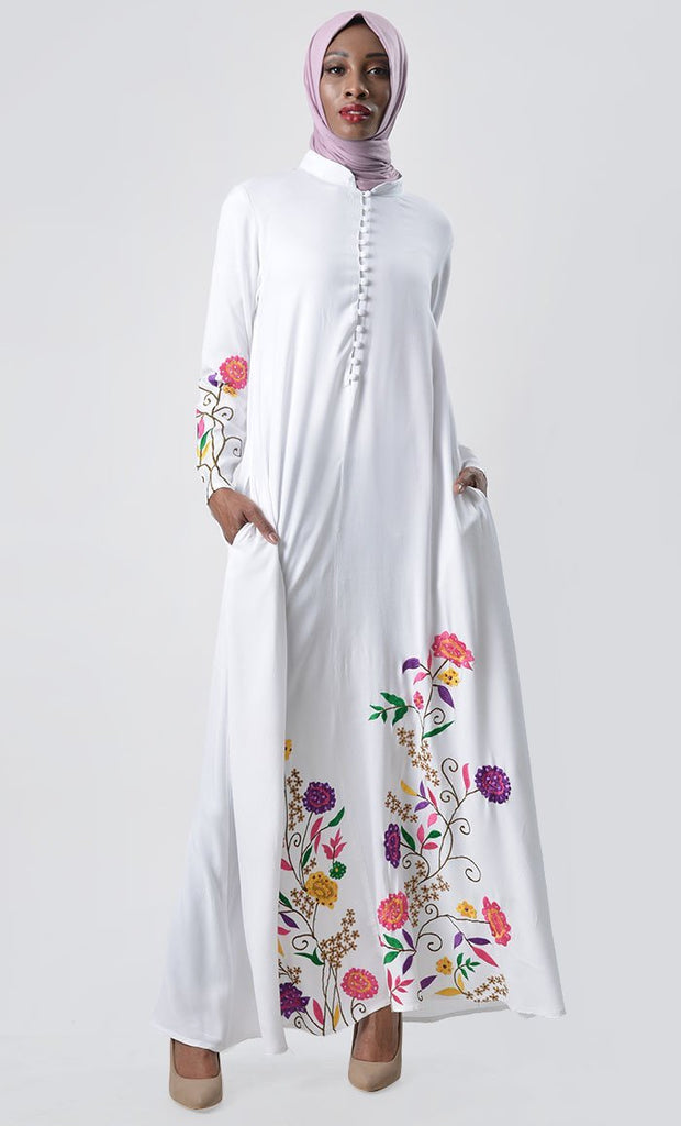 Bloom with Shine Embroidered Abaya - EastEssence.com