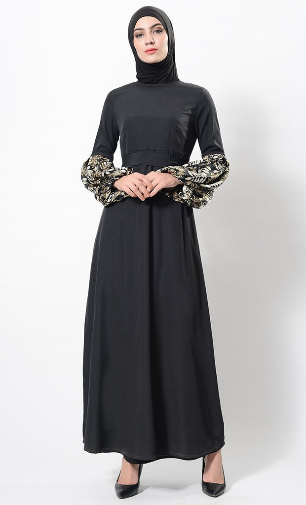 Bold floral treat solid abaya-final sale - EastEssence.com
