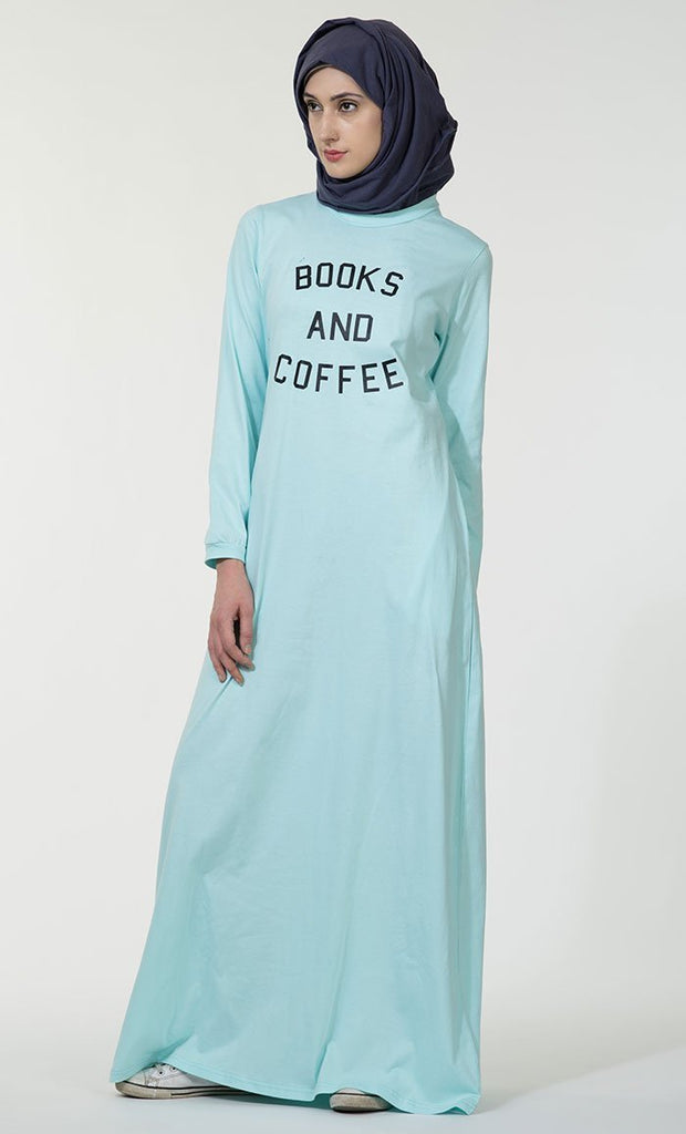 Books and Coffee text baisc everyday wear Abaya dress - EastEssence.com