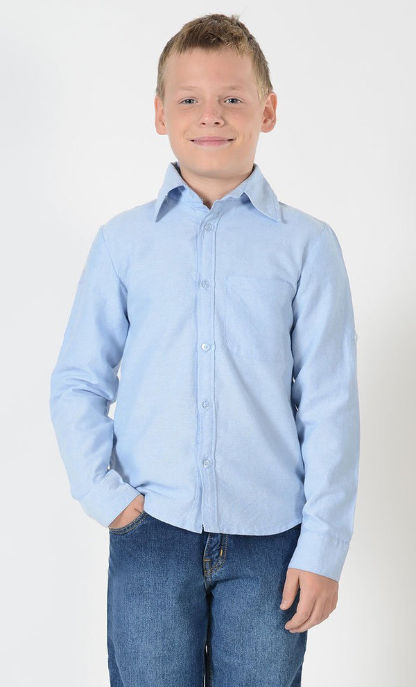 Boys Chambray Button Down Light Blue Shirt - EastEssence.com