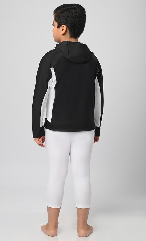 Boy's Contrasted Black&White Swimwear - 2Pc Set - EastEssence.com